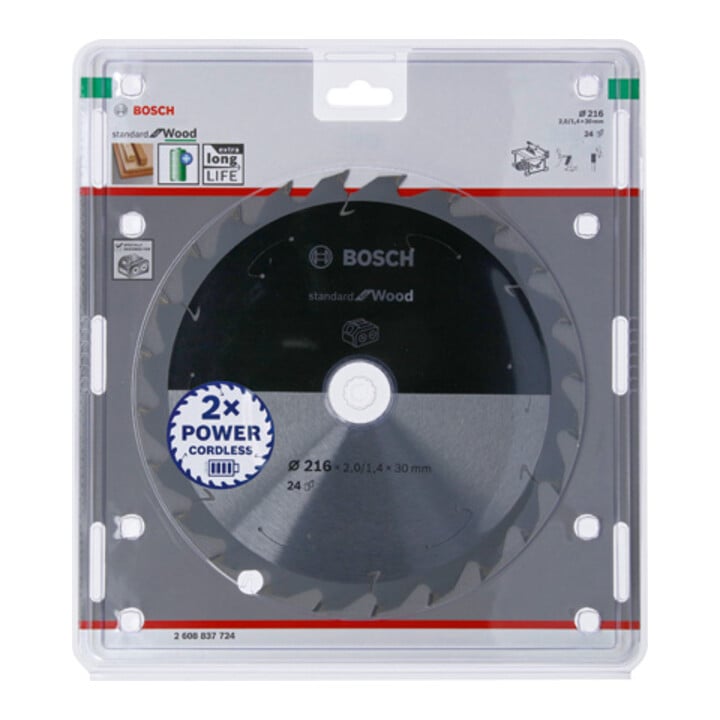 Bosch cirkelzaagblad Standard for Wood voor accuzagen 216x1,7/1,2x30, 24 tanden