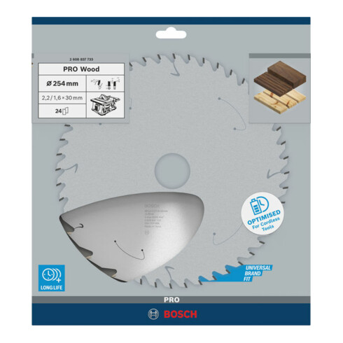 Bosch cirkelzaagblad Standard for Wood voor accuzagen 254x2,2/1,6x30, 24 tanden
