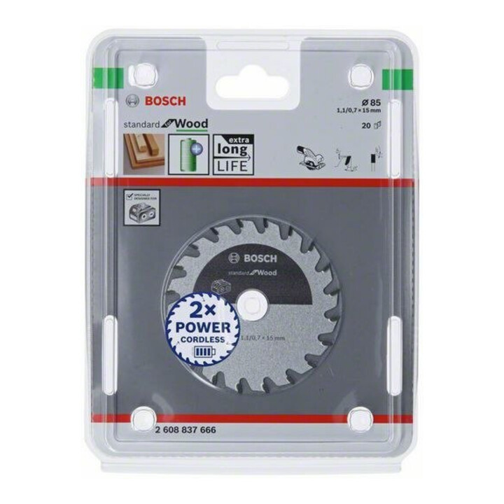 Bosch cirkelzaagblad Standard for Wood voor accuzagen 85 x 1,1/0,7 x 15 20 tanden