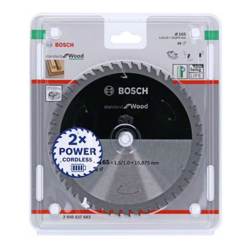 Bosch cirkelzaagblad Standard for Wood voor accuzagen 165x1,5/1x15,875, 48 tanden