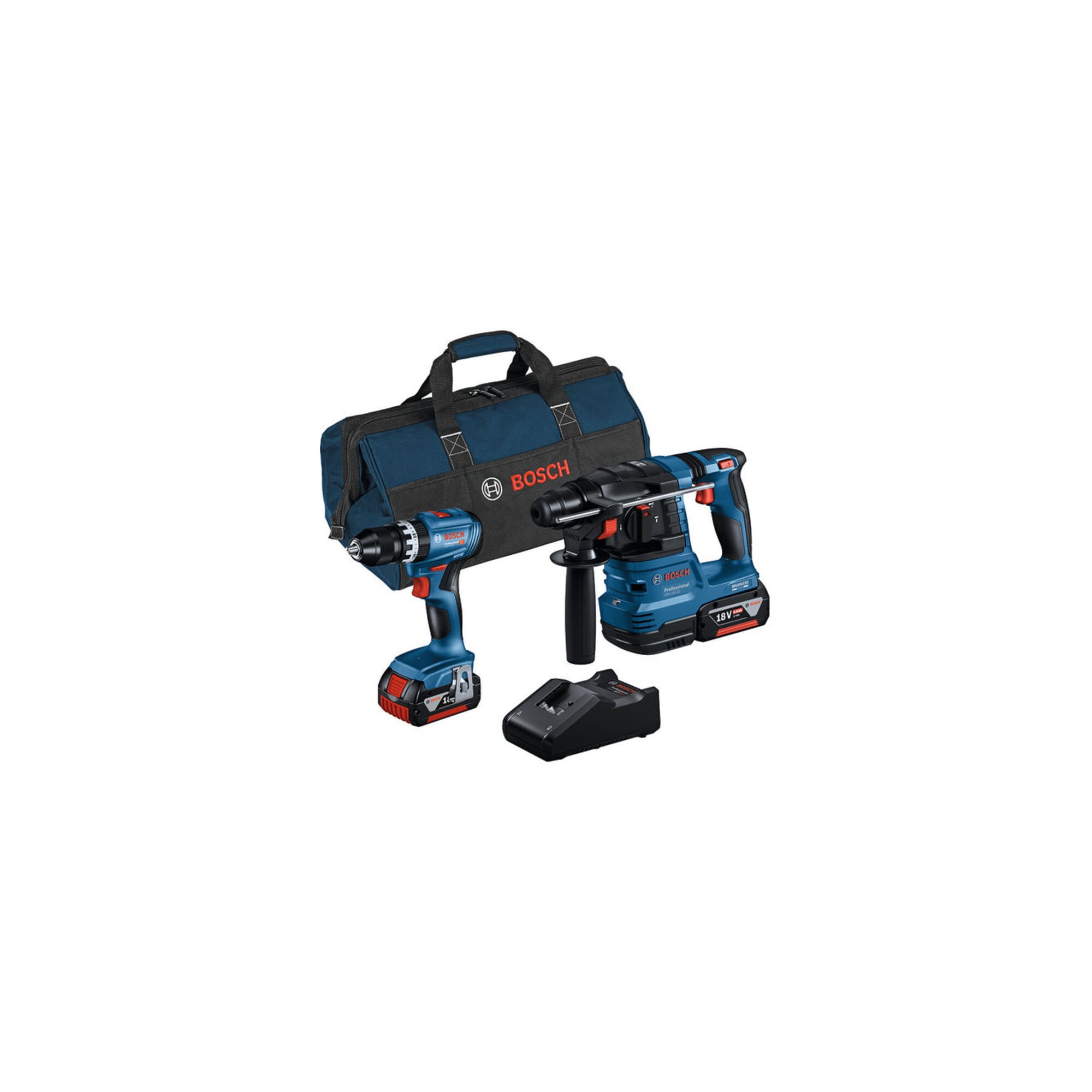 BOSCH Combo Kit 2-tlg. 18V: GSB 18V-45 + GBH 18V-22 + 2 x Akku 4.0Ah, Schnellladegerät