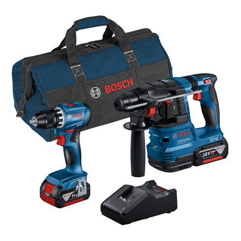 Bosch Combo Kit 2-tlg. 18V: GSR 18V-45 + GBH 18V-22 + 2 x Akku 4.0Ah, Schnellladegerät
