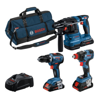 Bosch Combo Kit 3 pièces 18V : GSR 18V-55/GDX 18V-200/GBH 18V-22, 3 x batterie, chargeur rapide