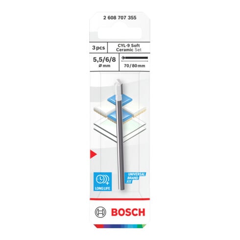 Bosch CYL-9 Jeu de forets en céramique douce, 5,5 x 70; 6 x 80; 8 x 80 mm, 3 pièces