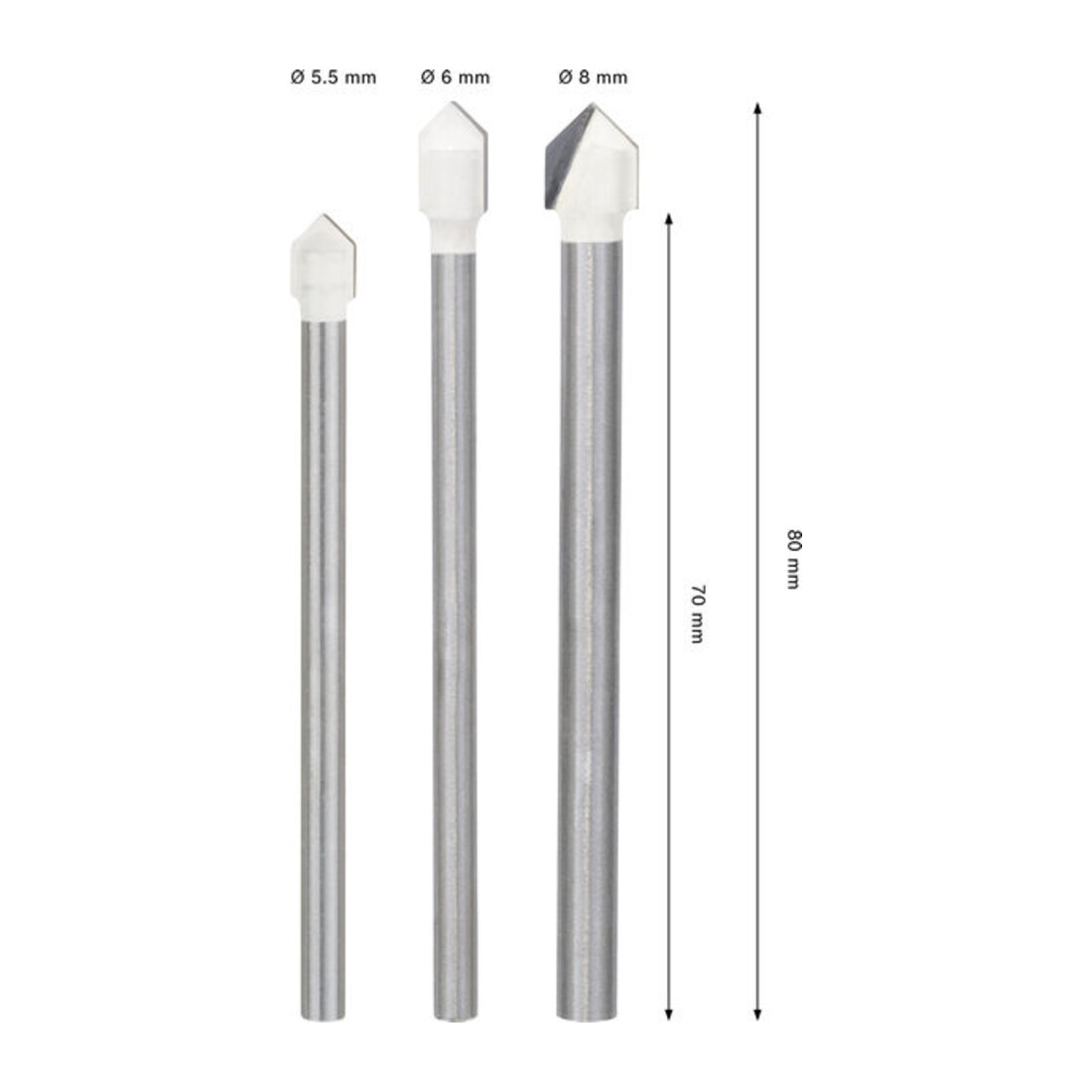 Bosch CYL-9 Soft Ceramic Bohrer-Set, 5,5 x 70; 6 x 80; 8 x 80 mm, 3-tlg.