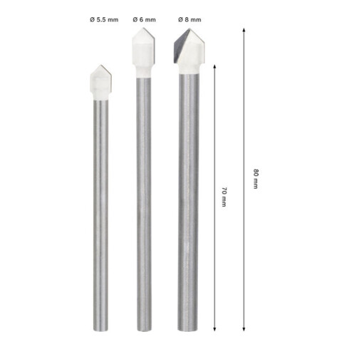 Bosch CYL-9 Soft keramische boorset, 5,5 x 70; 6 x 80; 8 x 80 mm, 3-dlg.