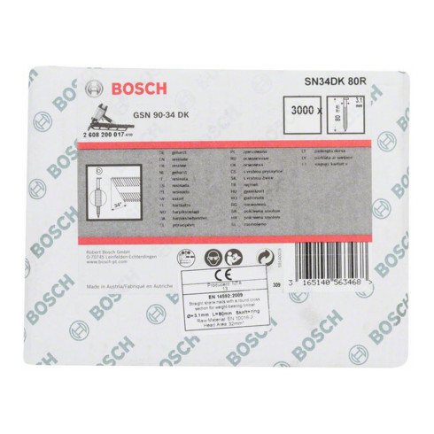 Bosch D-kop stripnagel SN34DK 80R 3,1 mm 80 mm blank gegroefd
