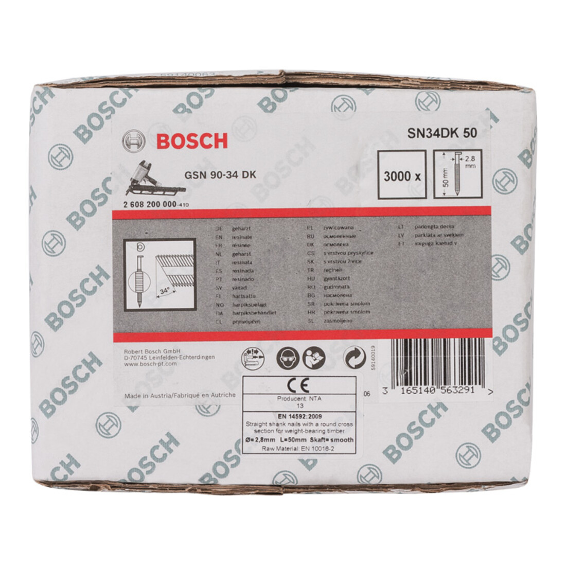 Bosch D-Kopf Streifennagel SN34DK 50 2,8 mm 50 mm blank glatt