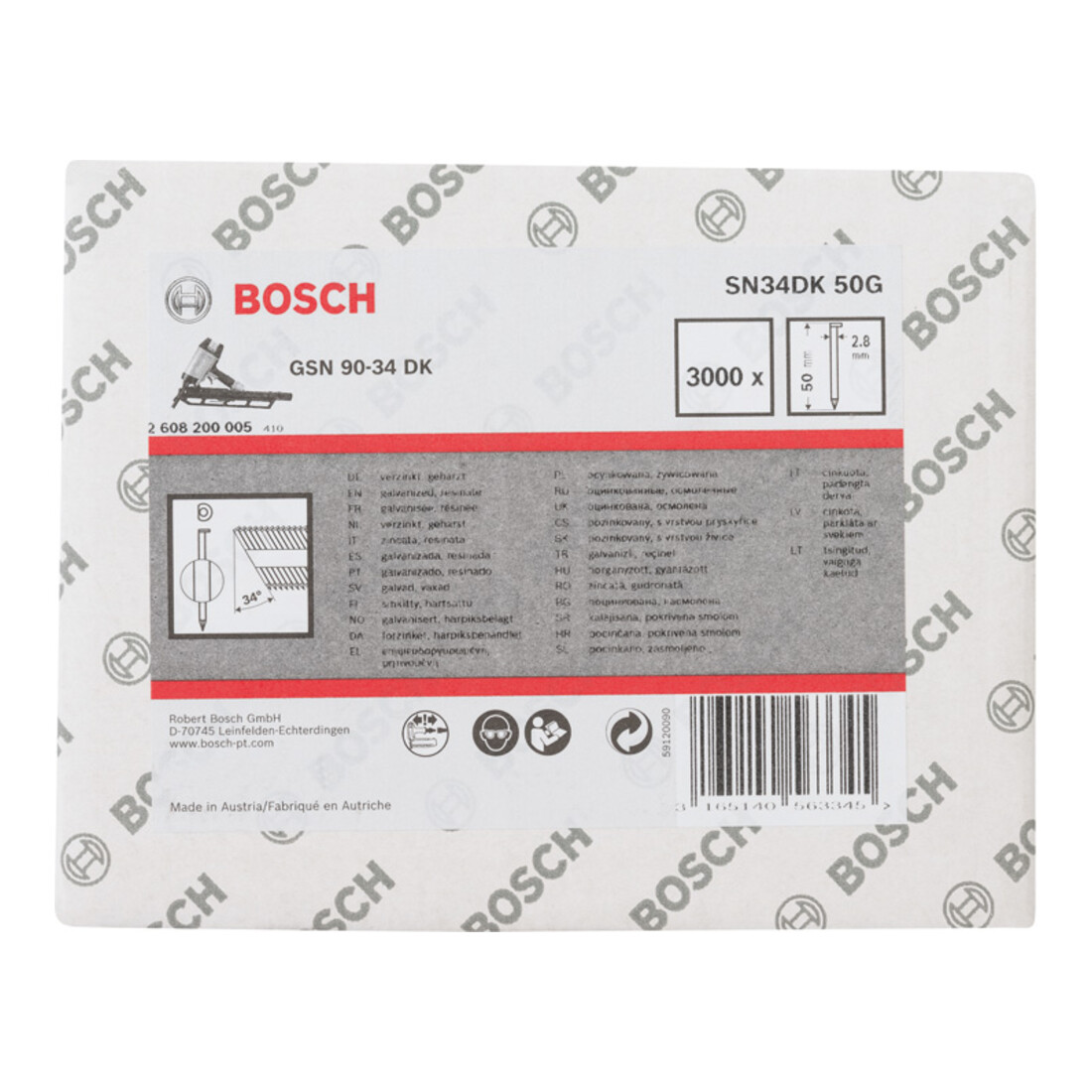 Bosch D-Kopf Streifennagel SN34DK 50G 2,8 mm 50 mm verzinkt glatt