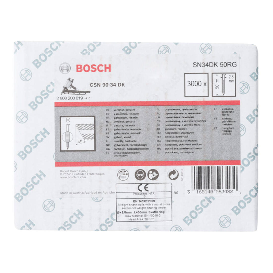 Bosch D-Kopf Streifennagel SN34DK 50RG 2,8 mm 50 mm verzinkt gerillt