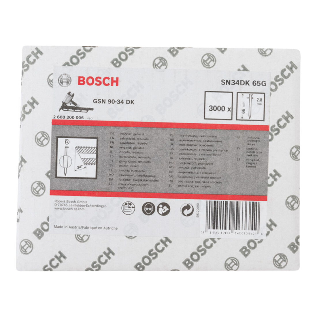 Bosch D-Kopf Streifennagel SN34DK 65G 2,8 mm 65 mm verzinkt glatt