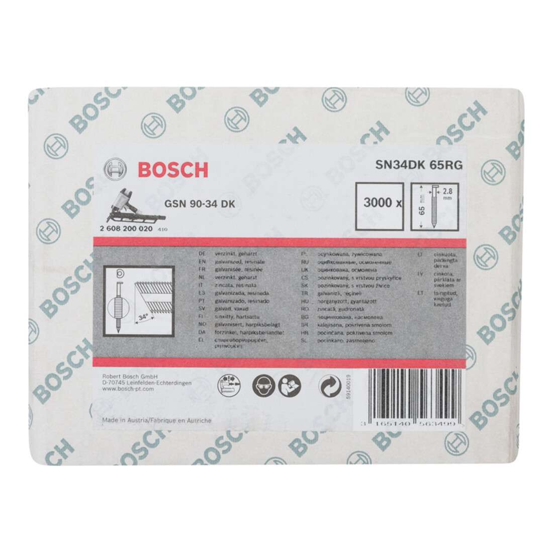 Bosch D-Kopf Streifennagel SN34DK 65RG,2,8 mm 65 mm verzinkt gerillt