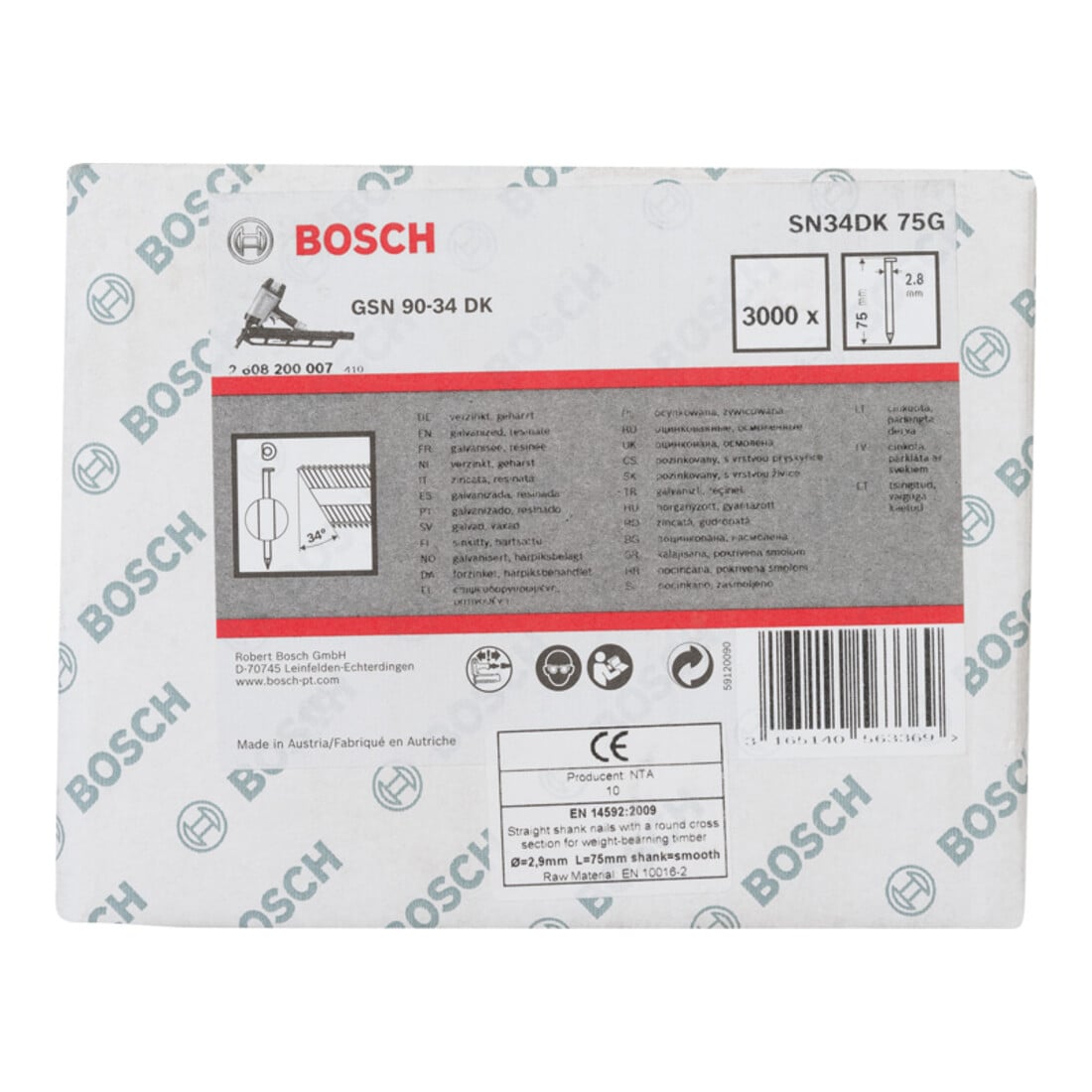 Bosch D-Kopf Streifennagel SN34DK 75G 2,8 mm 75 mm verzinkt glatt