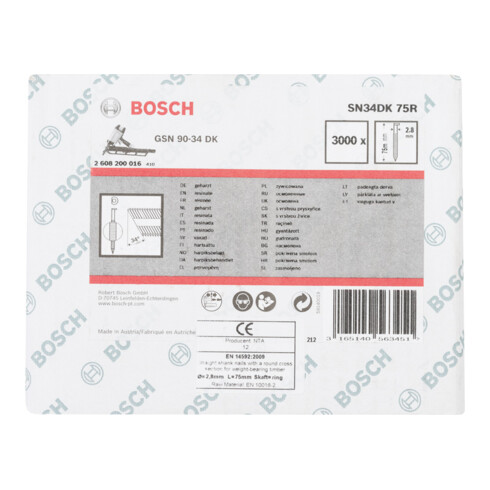 Bosch D-Kopf Streifennagel SN34DK 75R 2,8 mm 75 mm blank gerillt