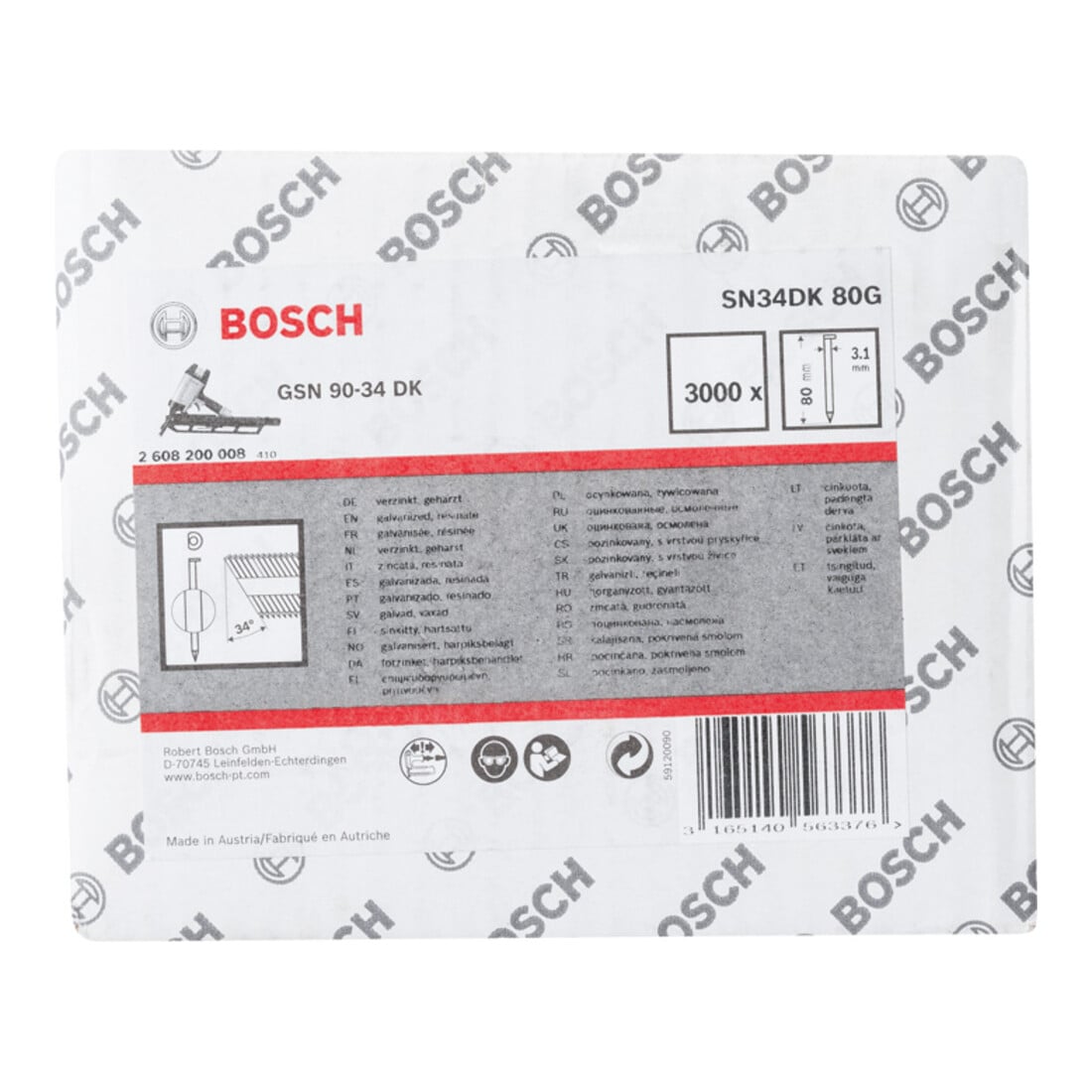 Bosch D-Kopf Streifennagel SN34DK 80G 3,1 mm 80 mm verzinkt glatt