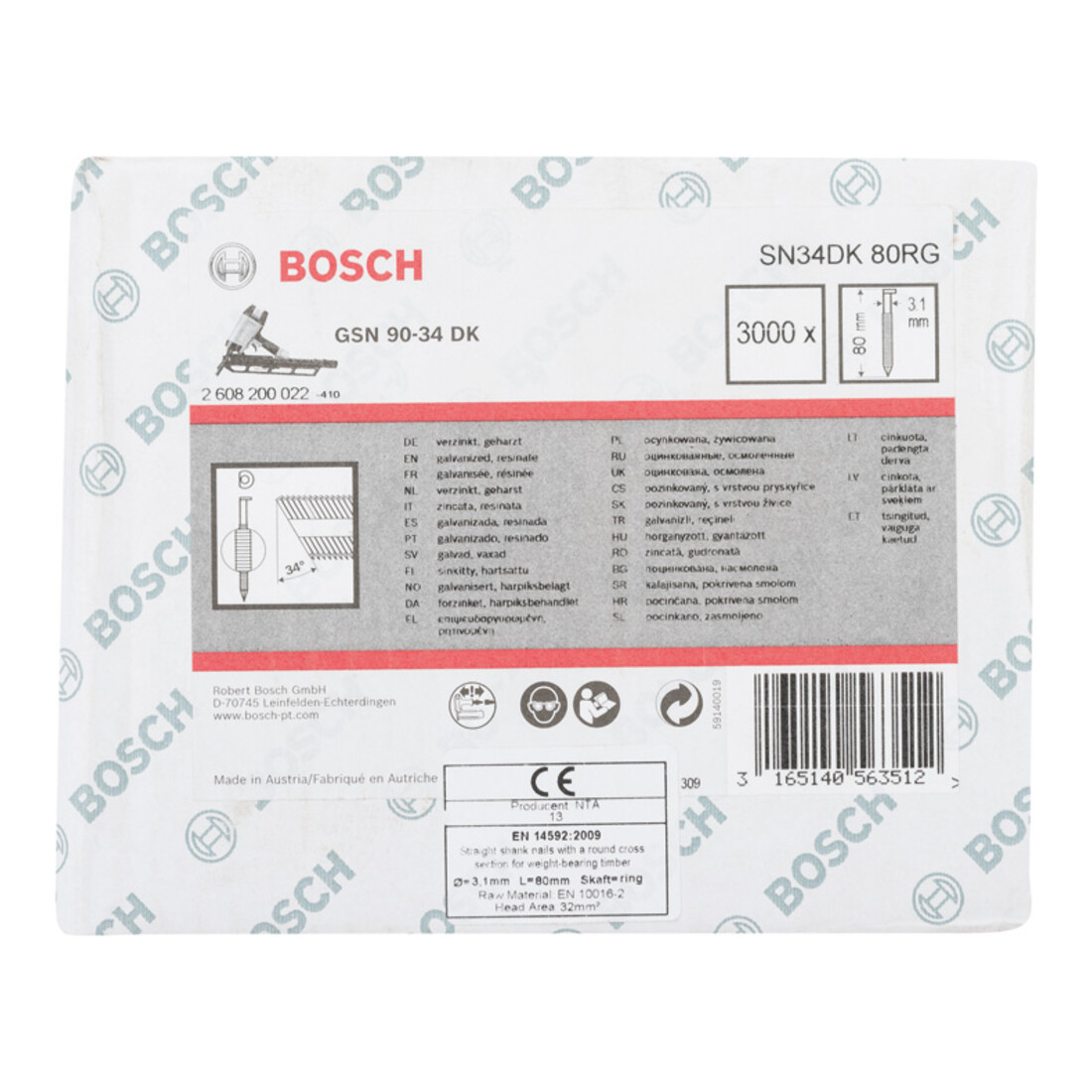 Bosch D-Kopf Streifennagel SN34DK 80RG 3,1 mm 80 mm verzinkt gerillt