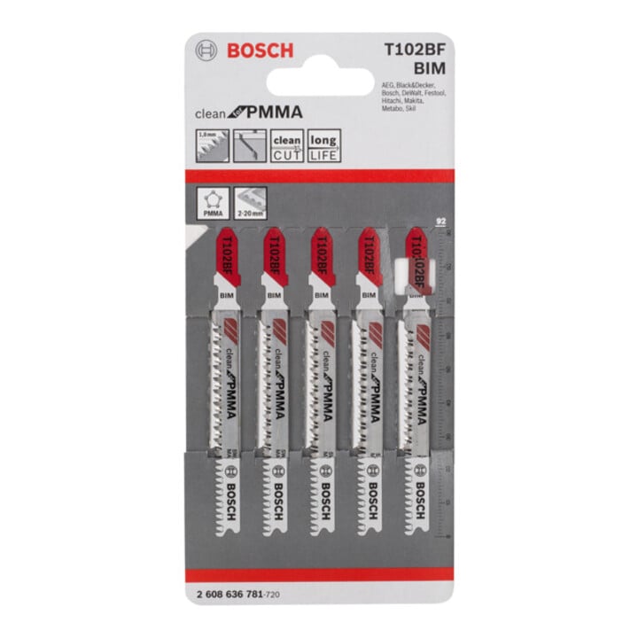 Bosch decoupeerzaagblad T 102 BF, Clean for PMMA
