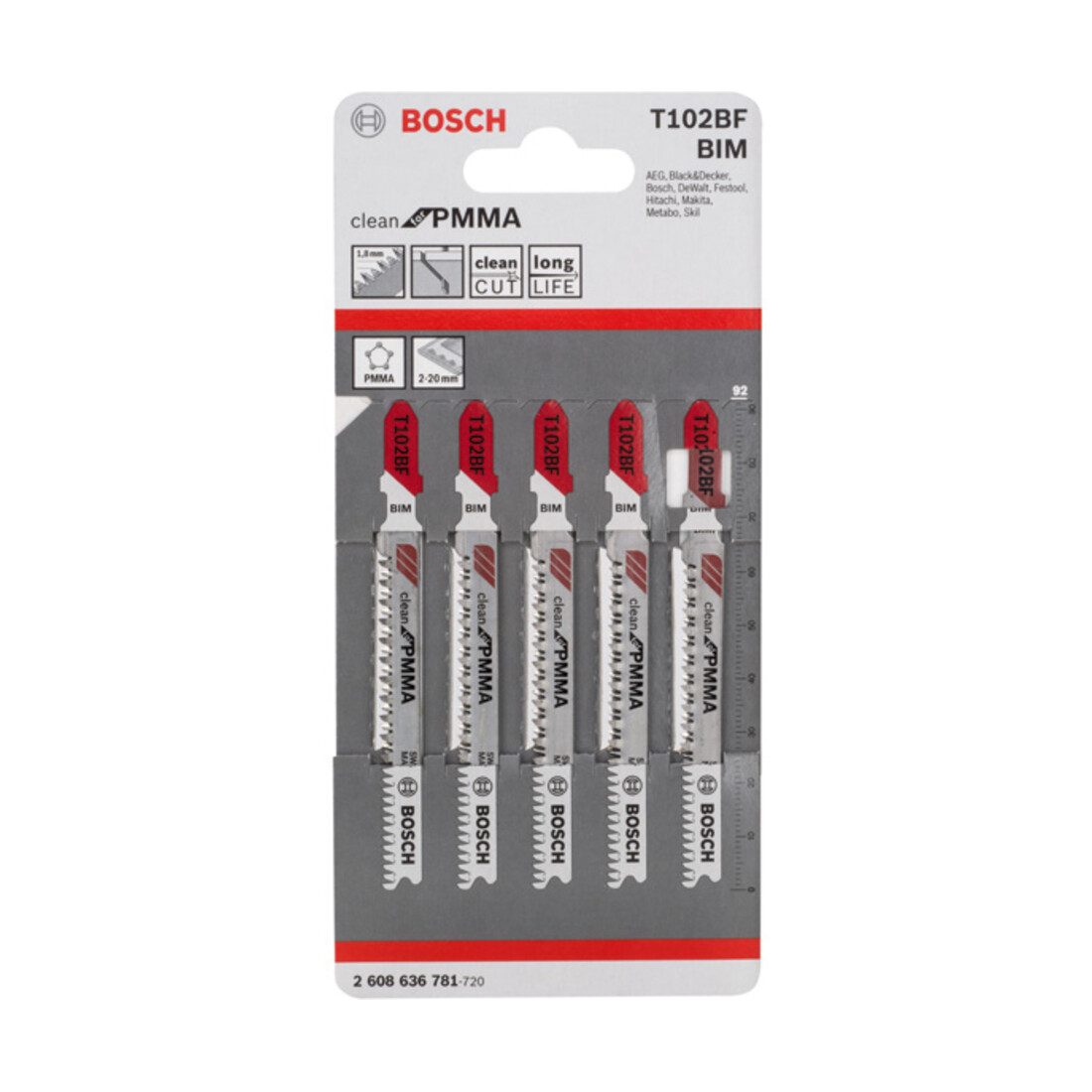 Bosch decoupeerzaagblad T 102 BF, Clean for PMMA