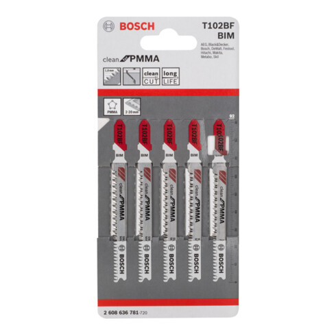 Bosch decoupeerzaagblad T 102 BF, Clean for PMMA