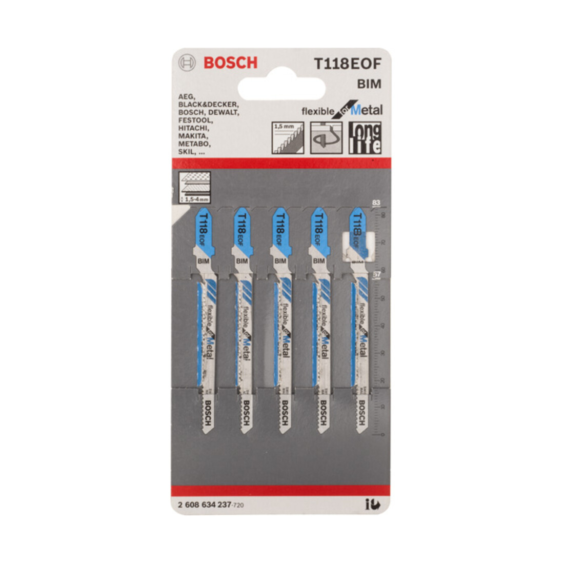 Bosch decoupeerzaagblad T 118 EOF, Flexible for Metal
