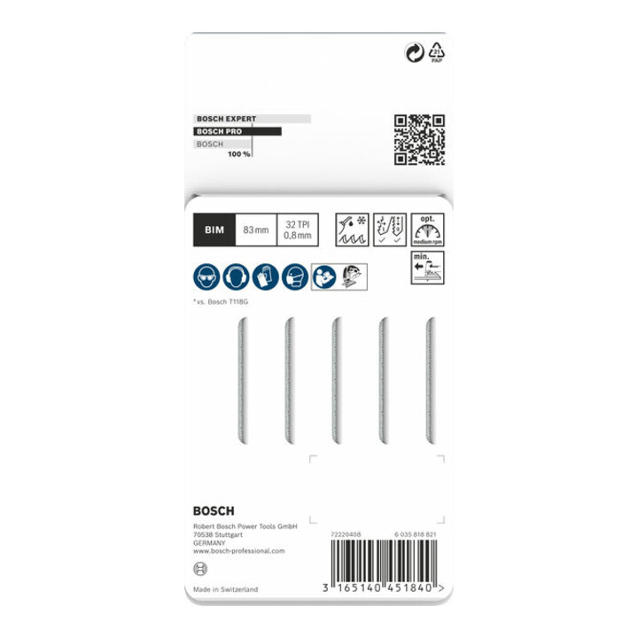 Bosch Decoupeerzaagblad T 118 GFS, Basic voor Inox