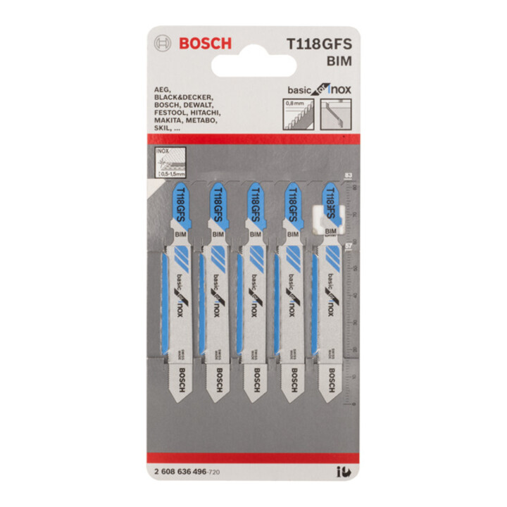 Bosch Decoupeerzaagblad T 118 GFS, Basic voor Inox