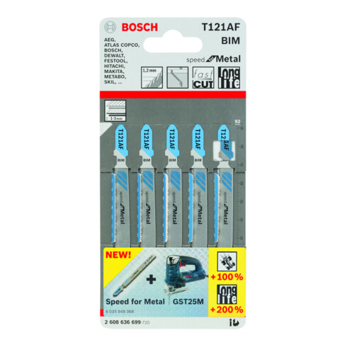 Bosch decoupeerzaagblad T 121 AF Speed for Metal, plaat
