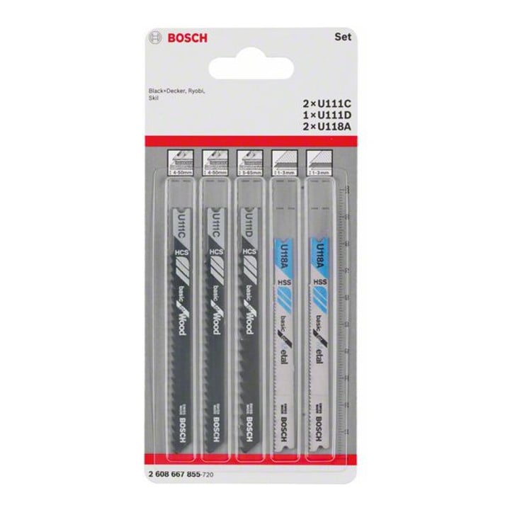 Bosch decoupeerzaagbladen-set Basic for Wood en metaal 5-delige universele schacht