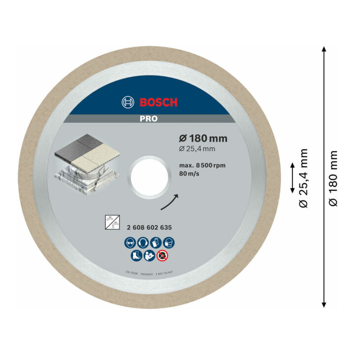 Bosch Diamanttrennscheibe Best for Ceramic 180 x 25,40 x 2,2 x 10 mm