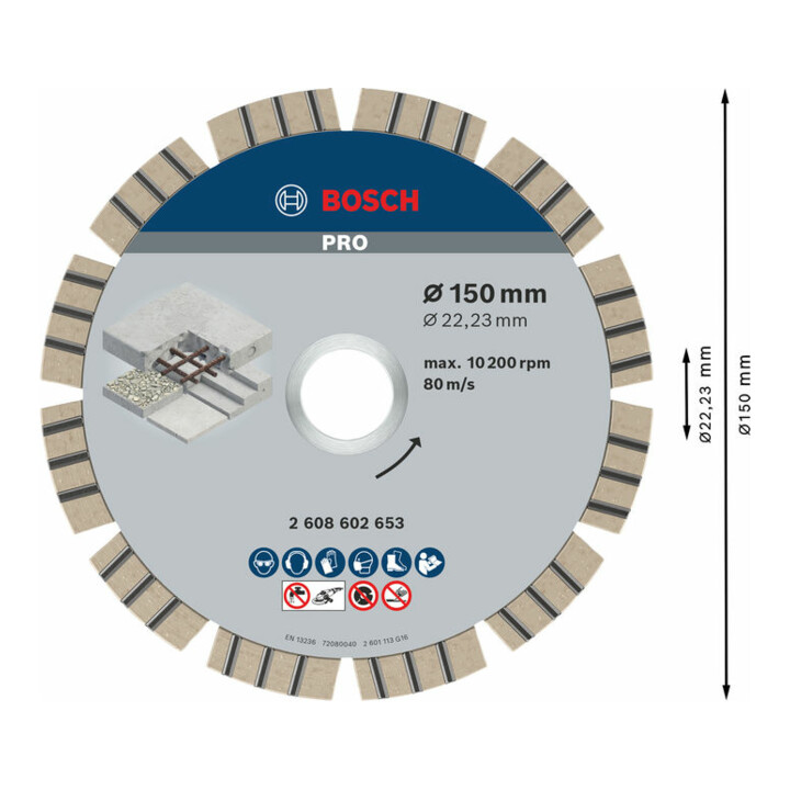 Bosch Diamanttrennscheibe Best for Concrete 150 x 22,23 x 2,4 x 12 mm