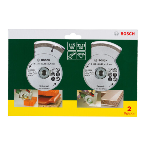 Bosch Diamanttrennscheiben für Fliesen und Baumaterial, Durchmesser: 115 mm