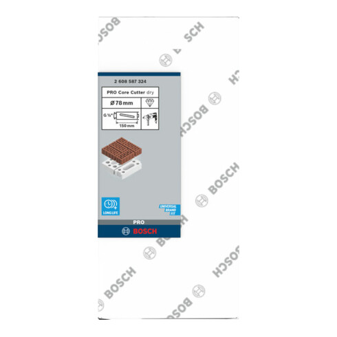 Bosch Diamanttrockenbohrkrone G 1/2", Best for Universal 78 mm 150 mm 5, 7 mm
