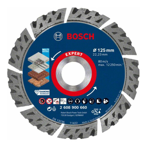 Bosch Dischi per troncatura diamantati MultiMaterial EXPERT 125 x 22,23 x 2,2 x 12 mm per smerigliatrici angolari con X-LOCK e con ghiera di serraggio