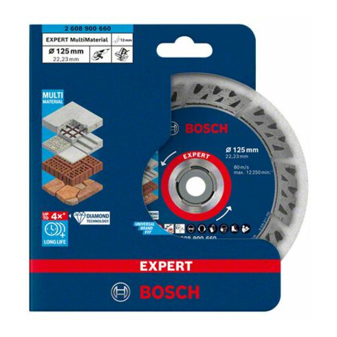 Bosch Dischi per troncatura diamantati MultiMaterial EXPERT 125 x 22,23 x 2,2 x 12 mm per smerigliatrici angolari con X-LOCK e con ghiera di serraggio