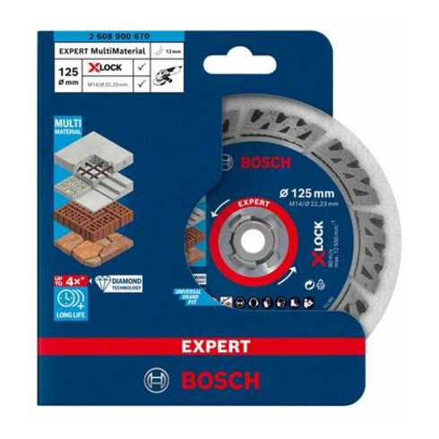 Bosch Dischi per troncatura diamantati MultiMaterial X-LOCK EXPERT 125 x 22,23 x 2,4 x 12 mm per smerigliatrici angolari con X-LOCK e con ghiera di serraggio