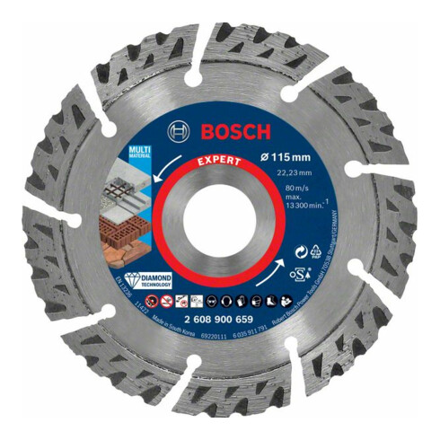 Bosch Disco da taglio diamantati EXPERT MultiMaterial 115x22,23x2,2x12mm, per smerigliatrici angolari con X-LOCK e dado di serraggio