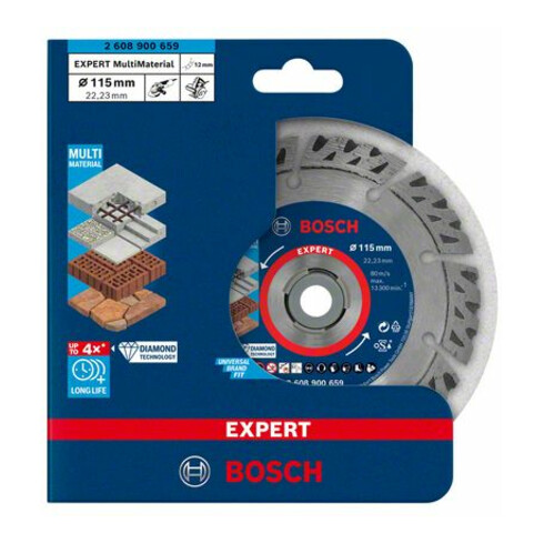 Bosch Disco da taglio diamantati EXPERT MultiMaterial 115x22,23x2,2x12mm, per smerigliatrici angolari con X-LOCK e dado di serraggio
