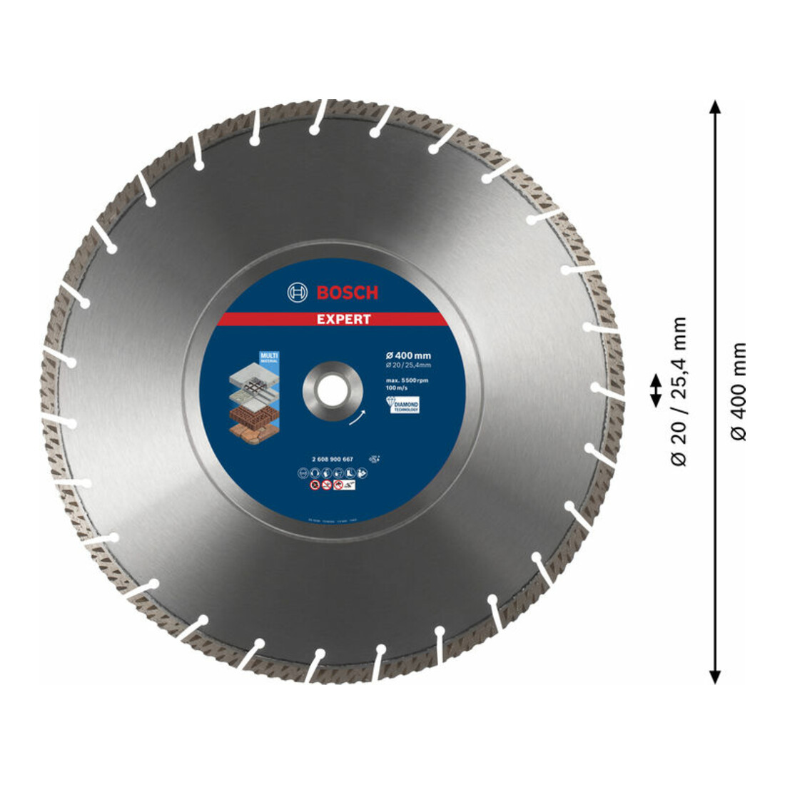 Bosch Disco da taglio diamantati EXPERT MultiMaterial 400x20/25,40x3,3x12mm, per seghe da banco
