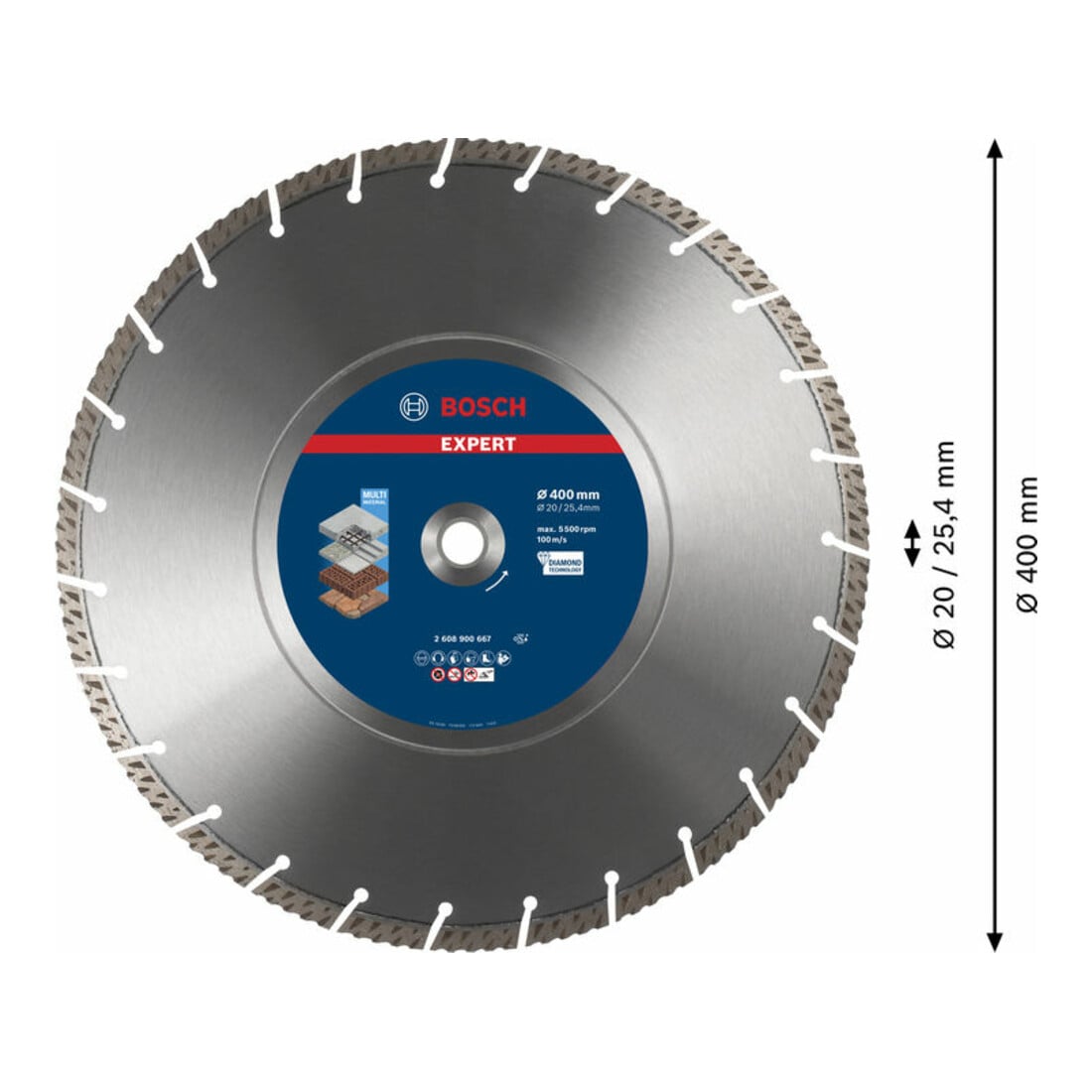 Bosch Disco da taglio diamantati EXPERT MultiMaterial 400x20/25,40x3,3x12mm, per seghe da banco