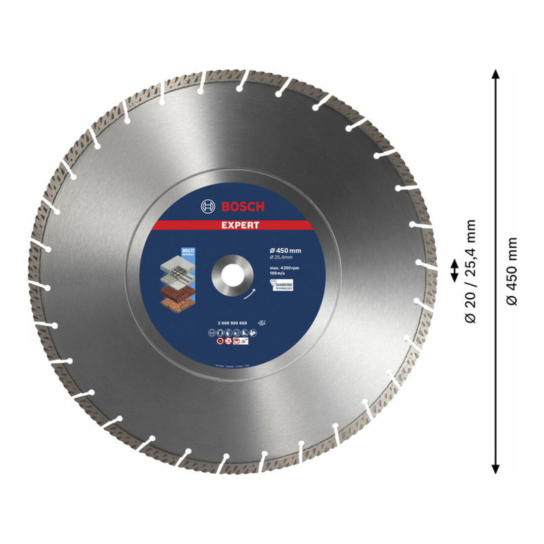 Bosch Disco da taglio diamantati EXPERT MultiMaterial 450x25,40x3,3x12mm, per seghe da banco