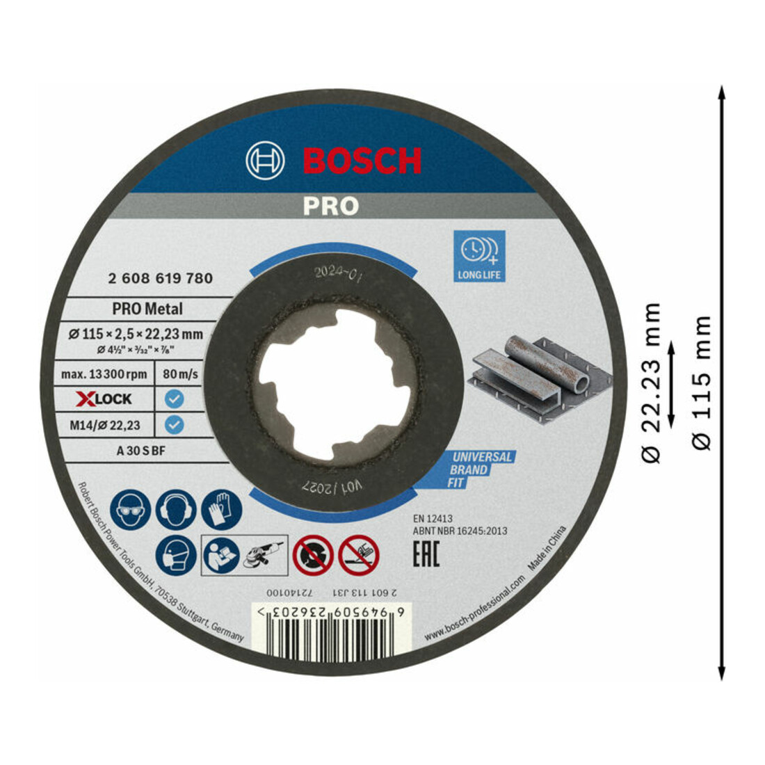 Bosch Disco da taglio diritto, Standard for Metal X-Lock, Ø 115 mm