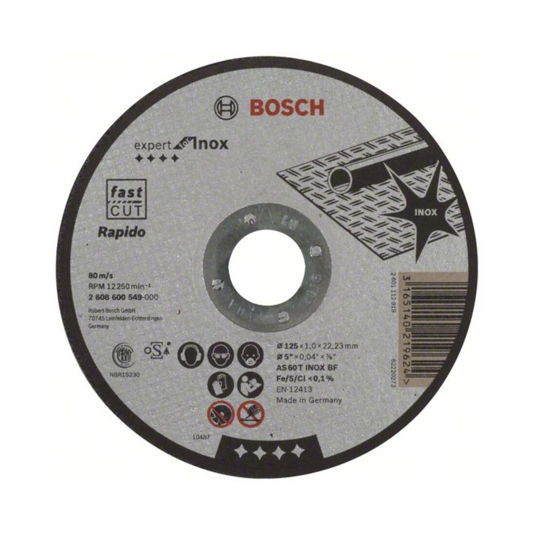 Bosch Disco da taglio dritto Expert for Inox - Rapido AS 60 T Inox BF, 125mm, 22,23mm