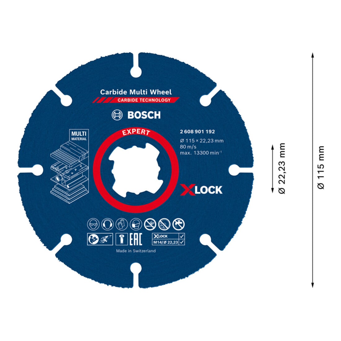 Bosch Disco da taglio EXPERT Carbide Multi Wheel X-LOCK 115mm 22,23mm, per smerigliatrici angolari con X-LOCK e dado di serraggio