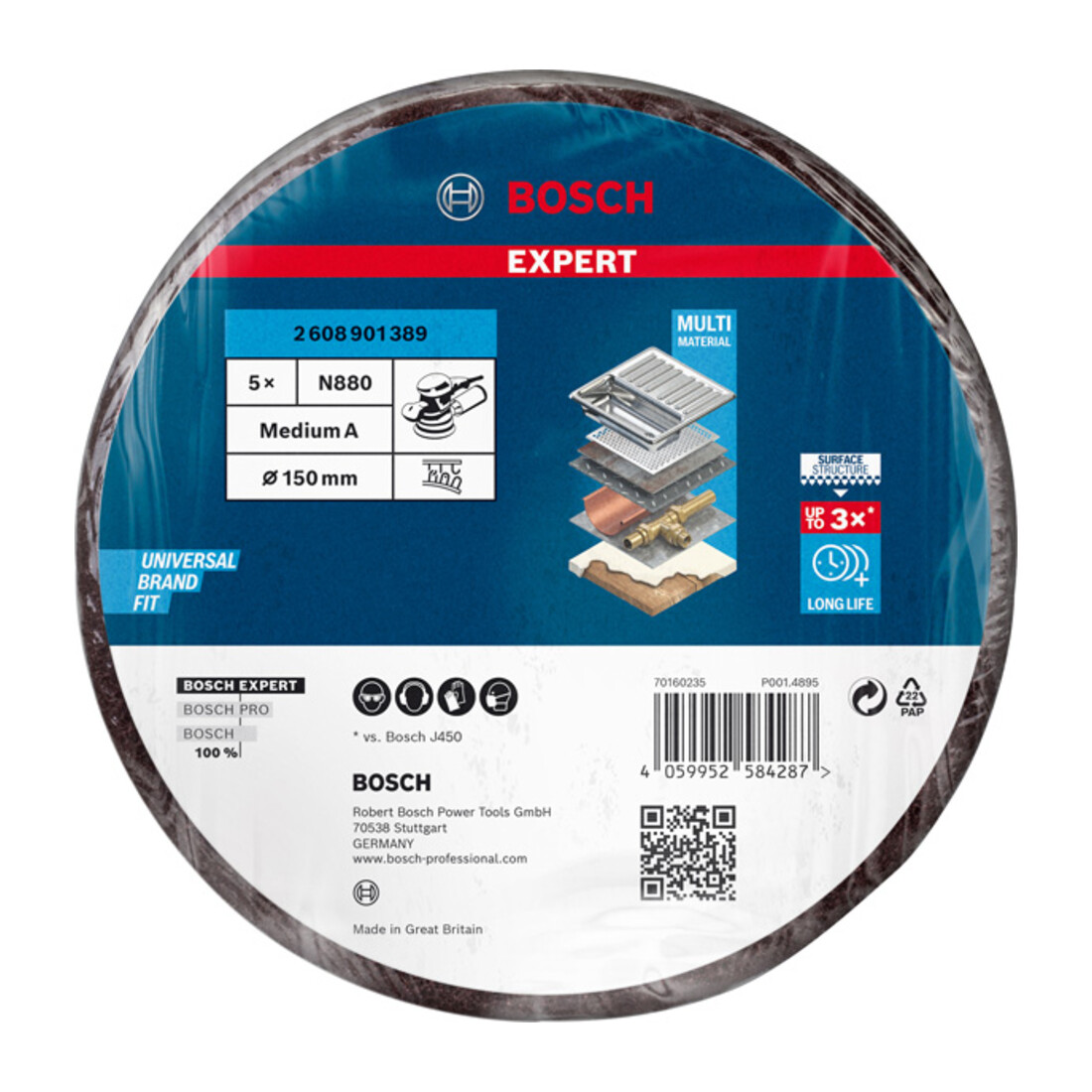 Bosch Disco in feltro EXPERT N880 per levigatrice rotorbitale, 150mm medio 5pz.