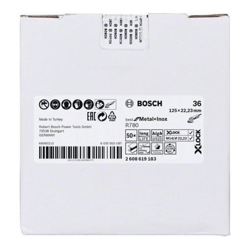 Bosch Disco in fibra R780 Best for Metal and Inox X-LOCK 125x22,23mm K 36, stella