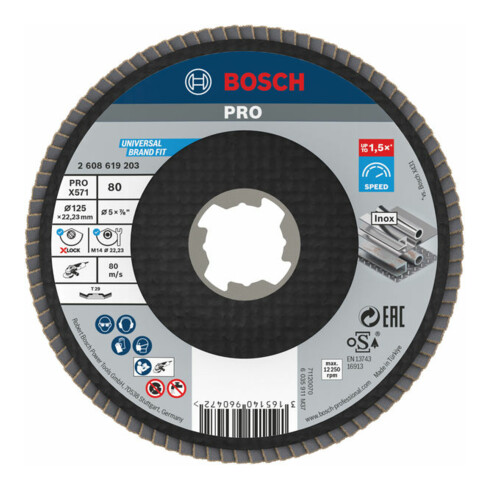 Bosch Disco lamellare X571 Best for Metal, angolato, 125mm, K 80, fibra