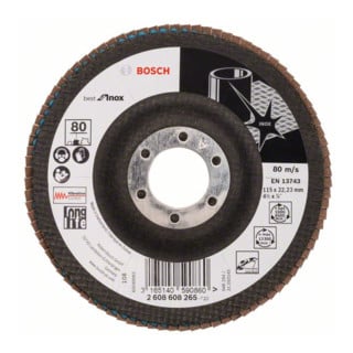 Bosch Disco lamellare X581 Best for Inox, angolato, 115x22,23mm, 80, vetro