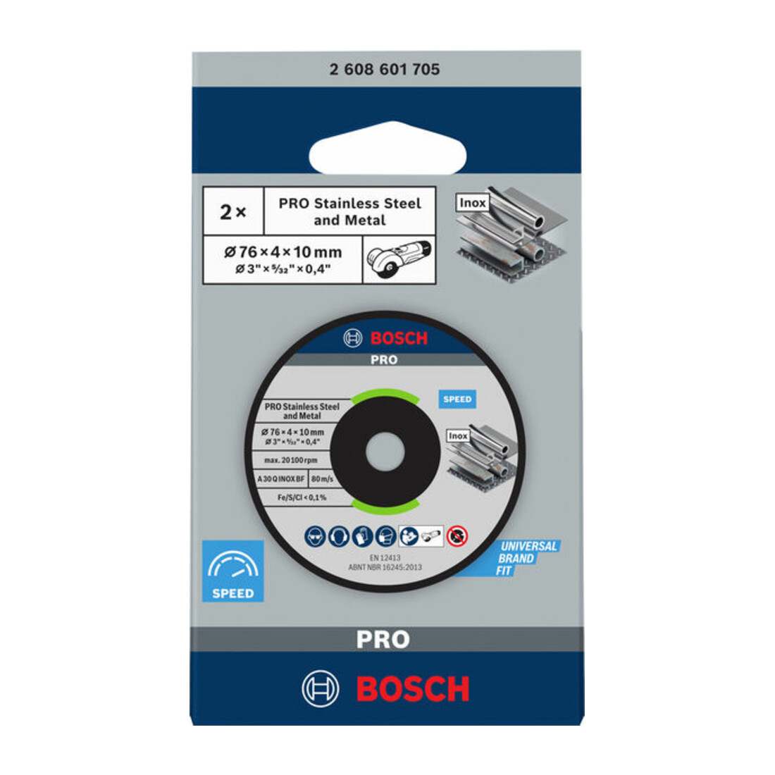 Bosch Disco per sgrossatura Expert for Inox A 30 Q INOX BF 76 x 4 x 10 mm 2 pz