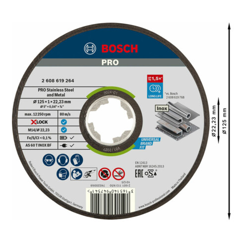 Bosch Disco per troncatura X-LOCK dritto Expert for Inox+Metal AS 60 T INOX BF 125 x 1 mm