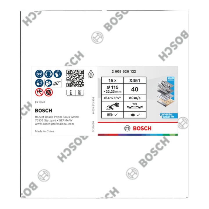 Bosch Disque à lamelles X451, 115 × 22,23 mm, K40, Z29, 15 pièces